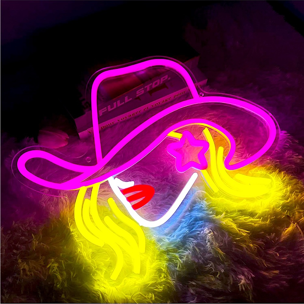 Cowgirl Lady Neon Pink Sign Party Festival Southern Home Bedroom Light Decor - Picture 6 of 6